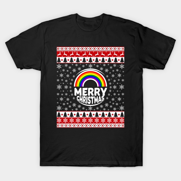 LGBT Gay Rainbow Merry Christmas T-Shirt by Sleazoid